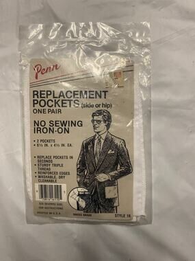 New Penn Replacement Pockets Side or Hip No Sewing Iron-On White 6.5" x 4.5"